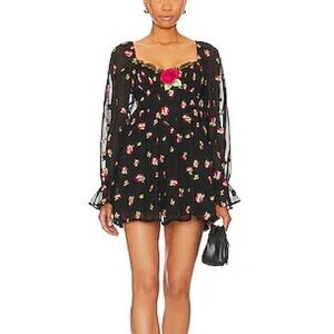 NWT For Love & Lemons Wren Mini Dress in Black Multi